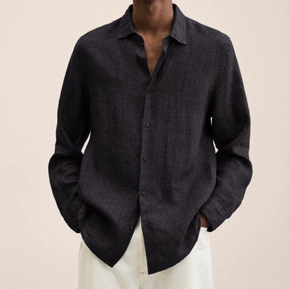 Men's Long Sleeve Button Front Shirt Cotton Point Collar - 
Fashinoza