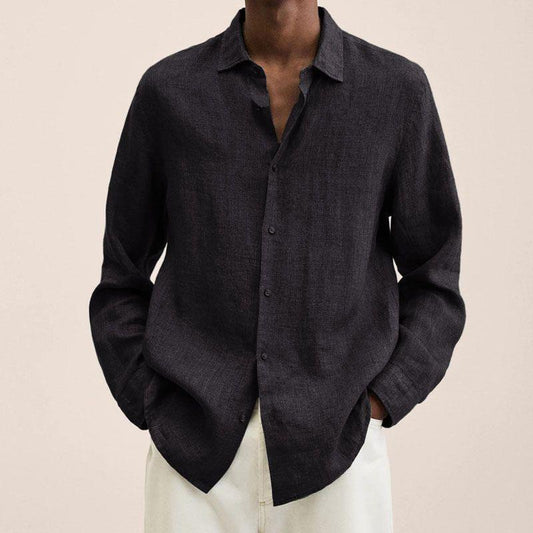Men's Long Sleeve Button Front Shirt Cotton Point Collar - 
Fashinoza
