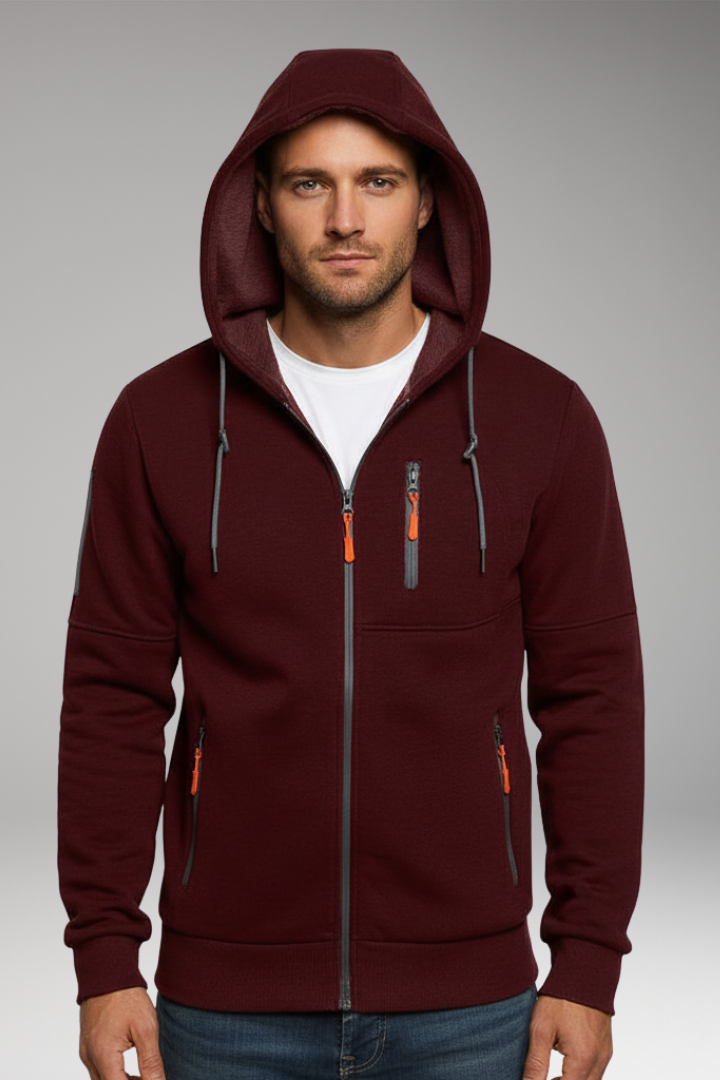 Men's Hooded Sports Jacket Zipper Pockets