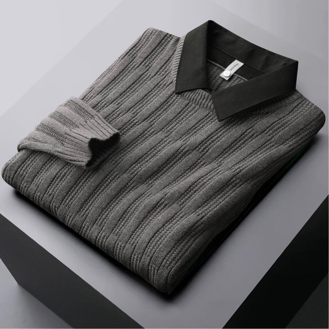 Men's Textured Collared Sweater - Fashinoza