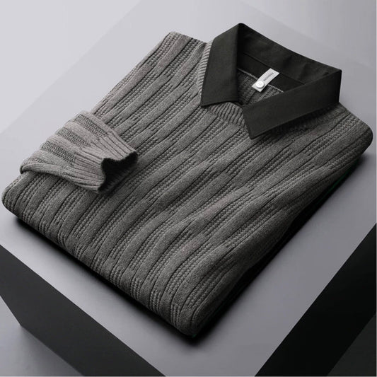 Men's Textured Collared Sweater - Fashinoza