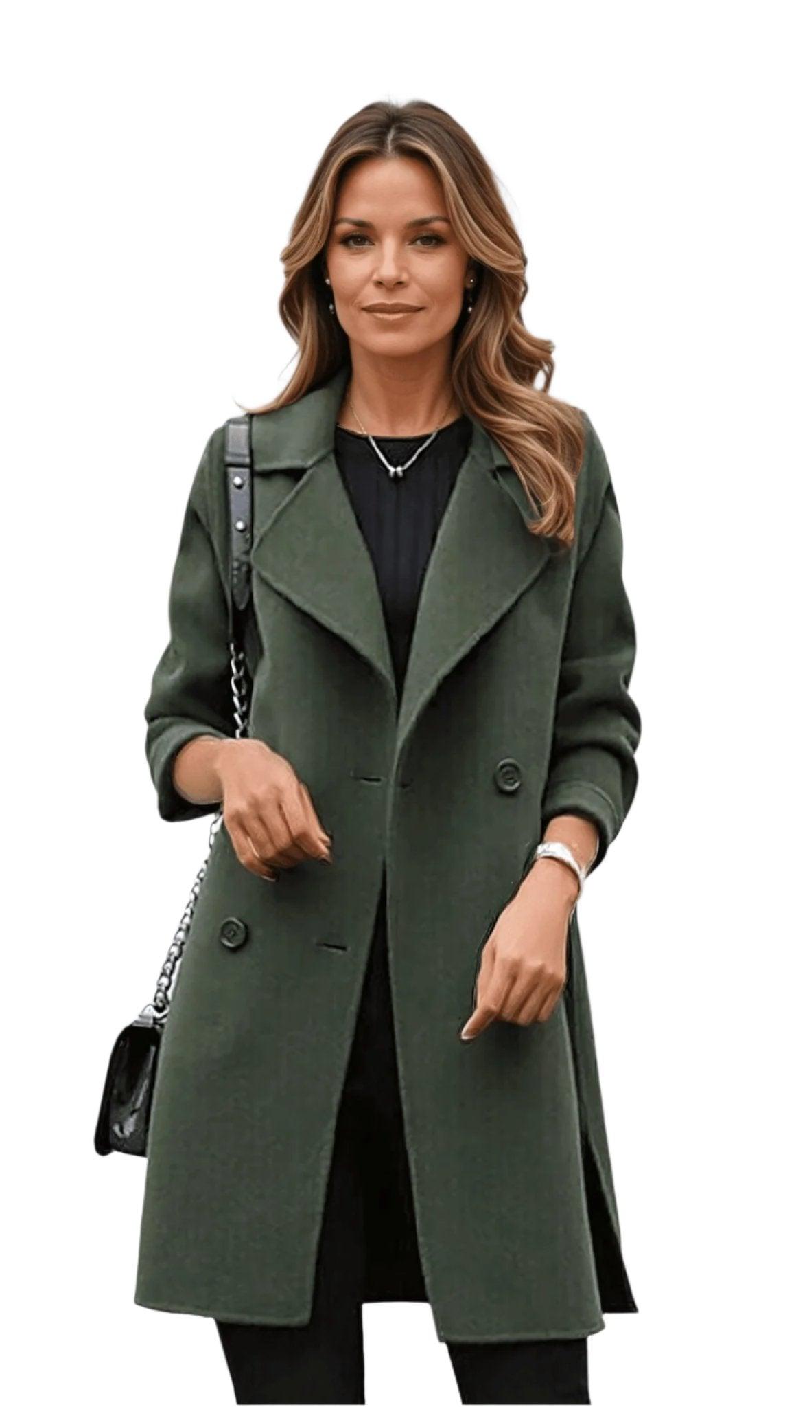 Women's Double-Breasted Trench Coat Notched Lapel Classic - Fashinoza