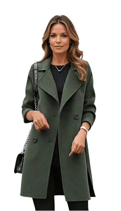Women's Double-Breasted Trench Coat Notched Lapel Classic - Fashinoza