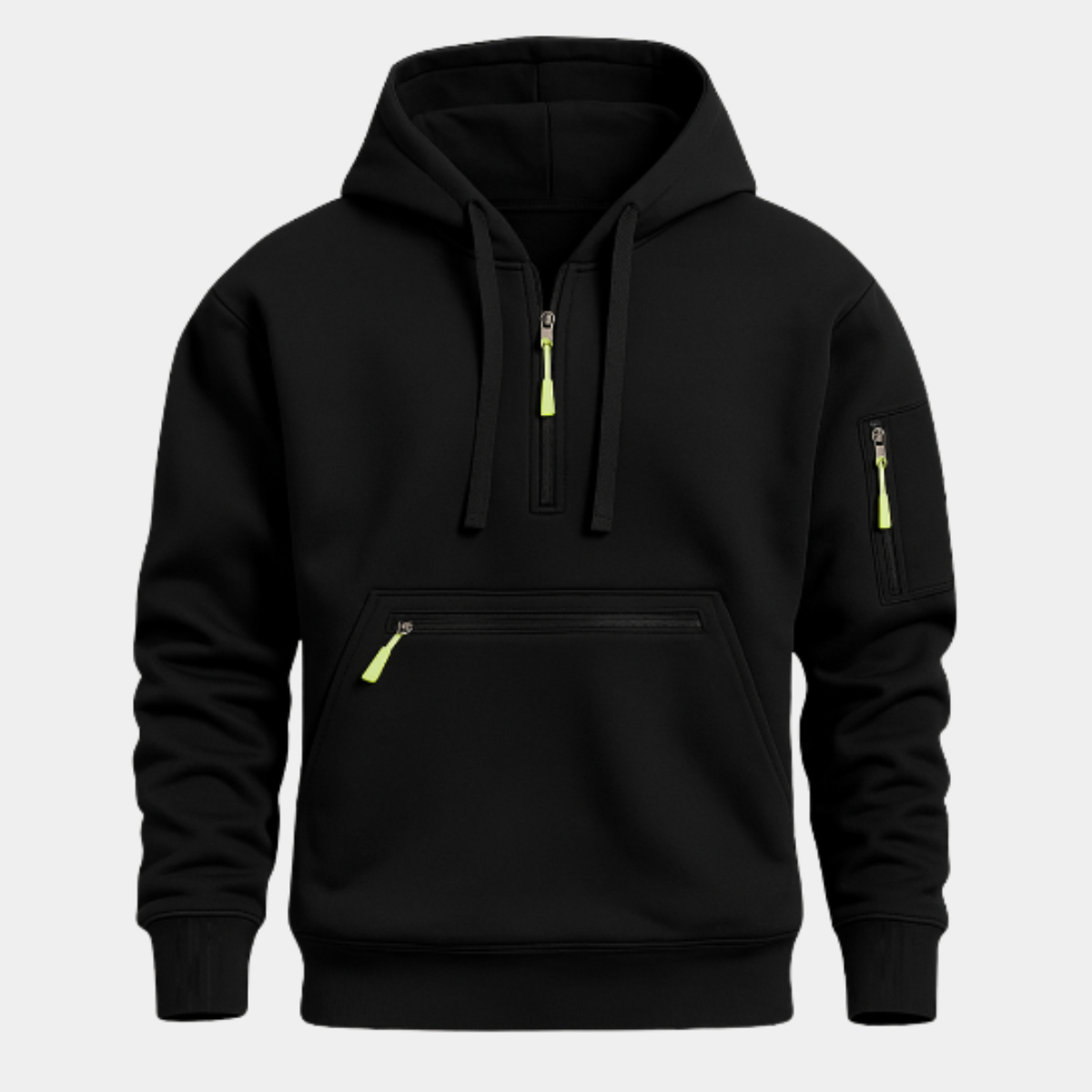 Men's Hooded Zip Jacket Soft Lining Black - Fashinoza