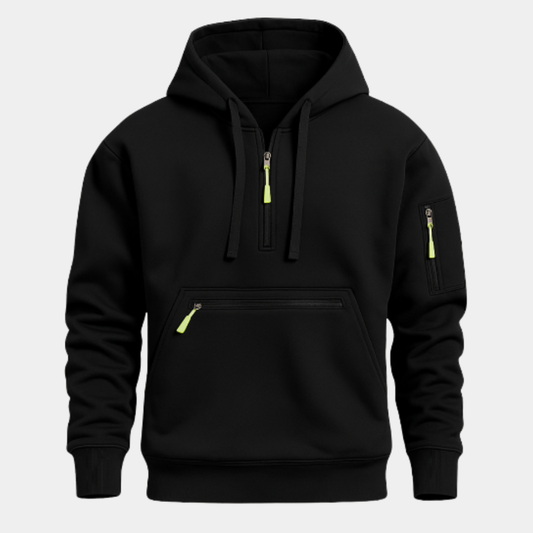 Men's Hooded Zip Jacket Soft Lining Black - Fashinoza