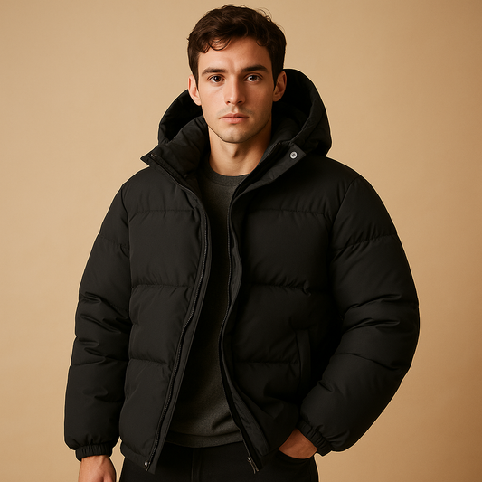 Men's Puffer Jacket With Hood - 
Fashinoza