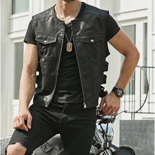 Men's Leather Vest - Fashinoza