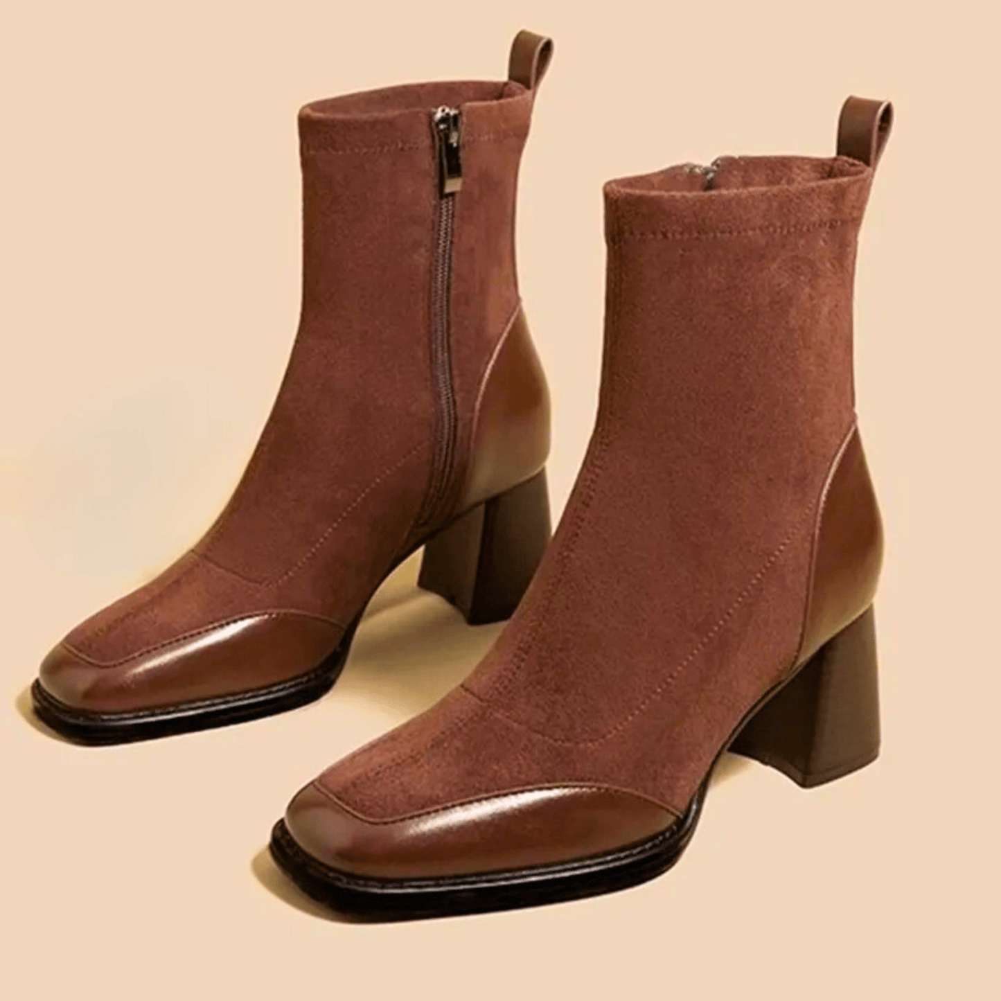 Women's Ankle Boots Square Toe Side Zipper - Fashinoza