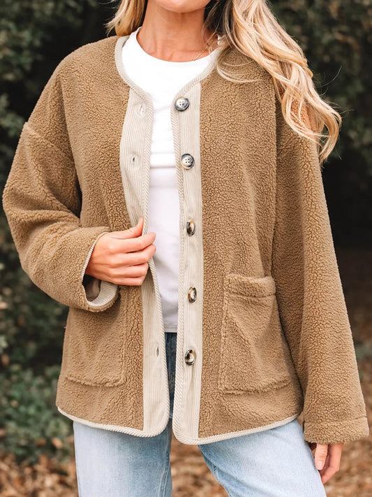 Women's Sherpa Jacket Button Front - Fashinoza