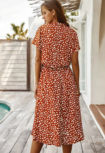 Women's Casual Short Sleeve Tie Waist Dress