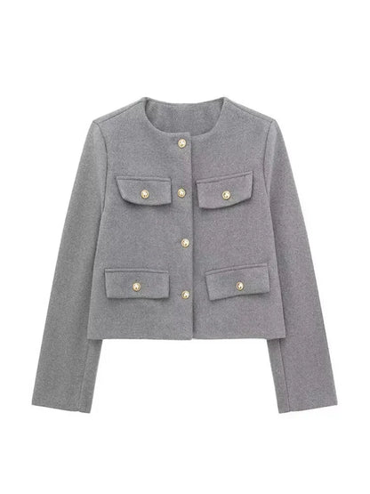 Women's Tweed Blazer Tailored Fit Elegant Brown