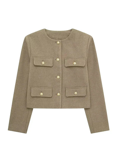 Women's Tweed Blazer Tailored Fit Elegant Brown