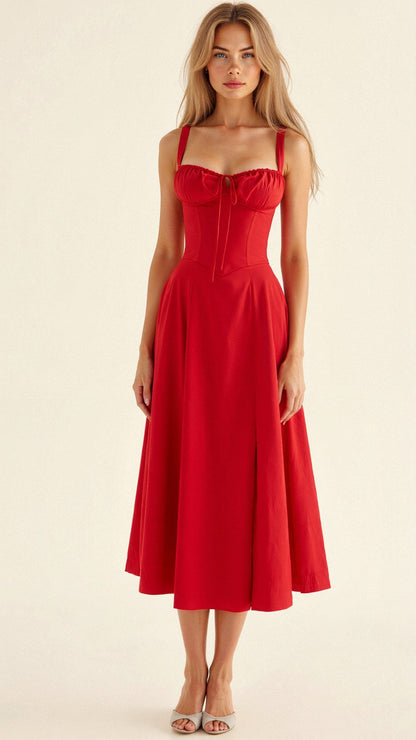 Women's Corset Midi Dress Elegant Figure Flattering