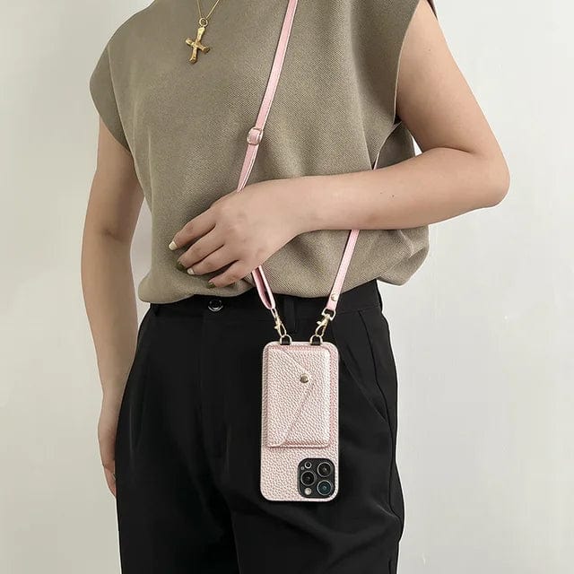 Leather Crossbody Phone Case With Lanyard Card Holder