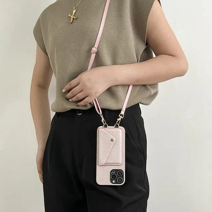 Leather Crossbody Phone Case With Lanyard Card Holder