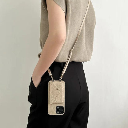 Leather Crossbody Phone Case With Lanyard Card Holder