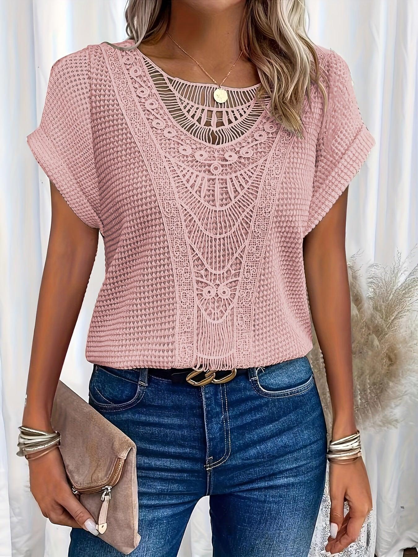Image of Nadia | Women's Lace Short Sleeve Casual Top