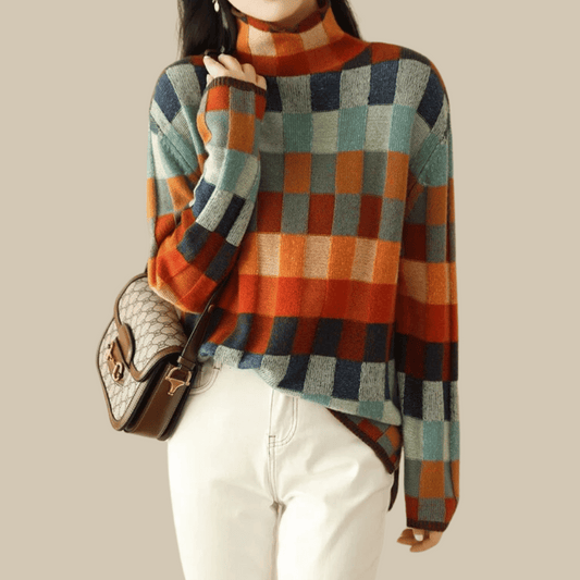 Women's Color Block Turtleneck Sweater - Fashinoza