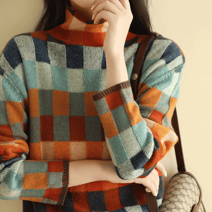 Image of Nancy | Women's Turtleneck Color Block Sweater