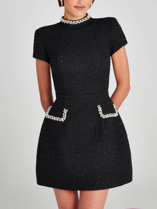 Women's High Neck A-Line Mini Dress - Fashinoza