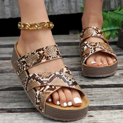 Women's Platform Slide Sandals Woven Cross Straps Ridged Sole