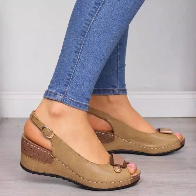 Image of Nia | Women's Peep Toe Wedge Slingback Sandals