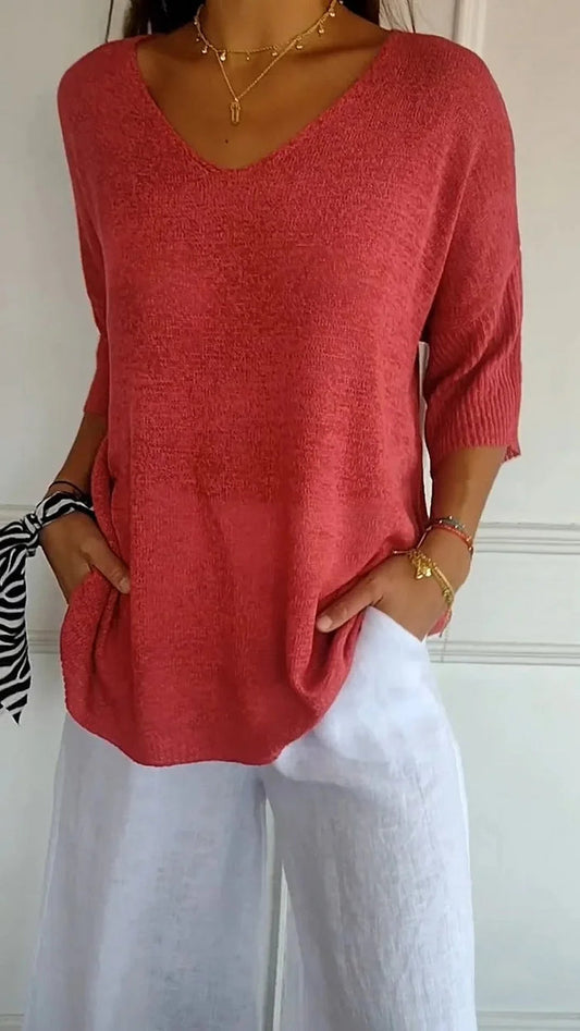 Women's Relaxed Fit Knit Sweater - Fashinoza