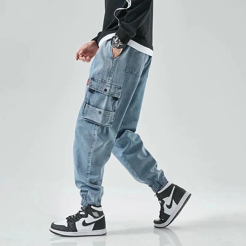 Men's Denim Cargo Jogger Pants - Fashinoza