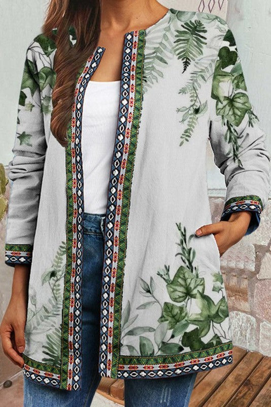 Women's Floral Print Open Front Cardigan Jacket - Fashinoza