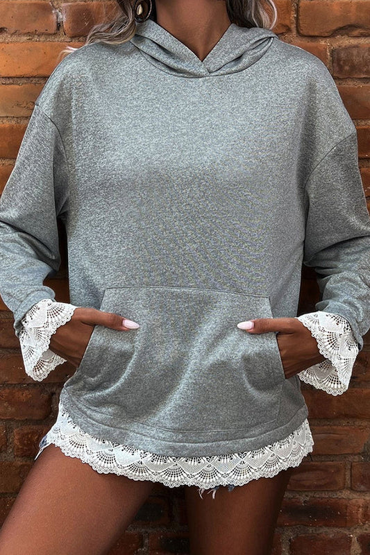 Women's Long Sleeve Lace Hoodie Pullover - Fashinoza