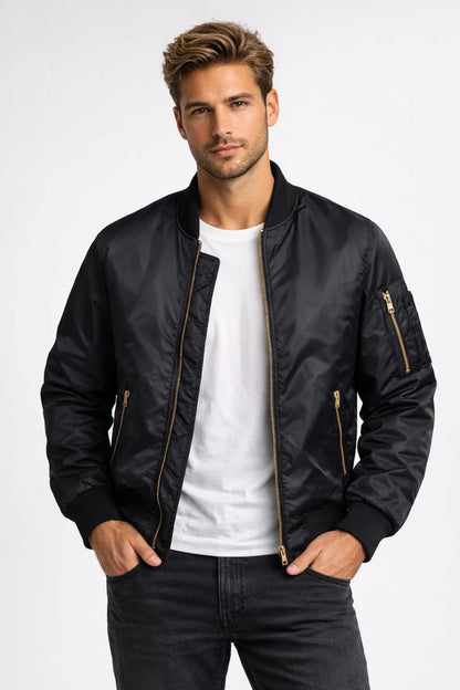 Men's Bomber Jacket Ribbed Trim - Fashinoza