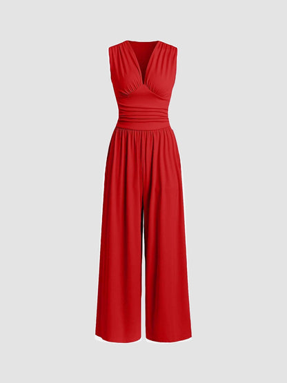 Women's V-Neck Sleeveless Jumpsuit Wide Leg - Fashinoza