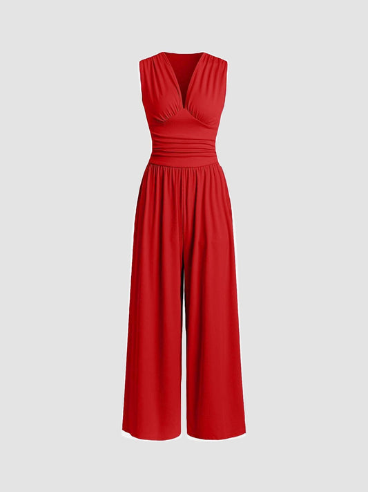 Women's V-Neck Sleeveless Jumpsuit Wide Leg - Fashinoza