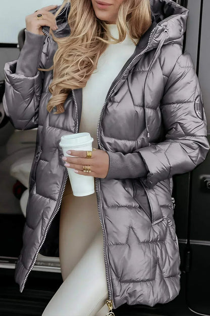Women's Quilted Longline Zipper Jacket