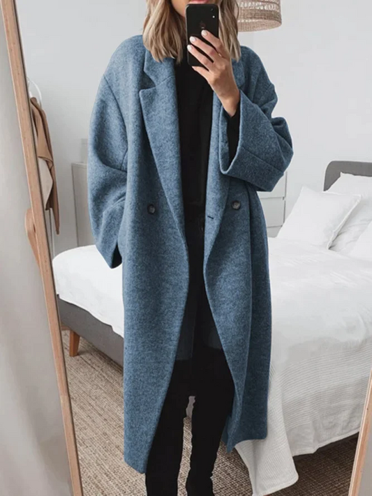 Women's Oversized Double Breasted Long Coat - Fashinoza