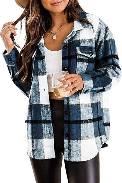 Women's Plaid Button Down Shirt - Fashinoza