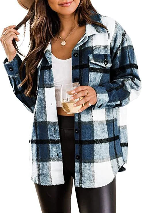 Women's Plaid Button Down Shirt - Fashinoza