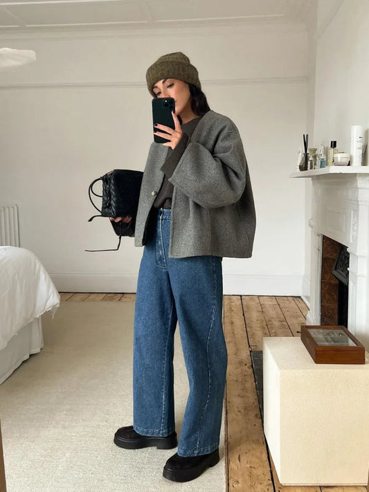 Women's Cropped Swing Jacket - Fashinoza