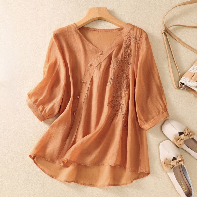 Image of Norma | Women's Embroidered V-Neck Blouse