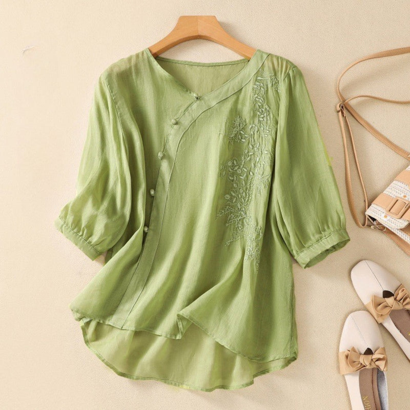 Image of Norma | Women's Embroidered V-Neck Blouse