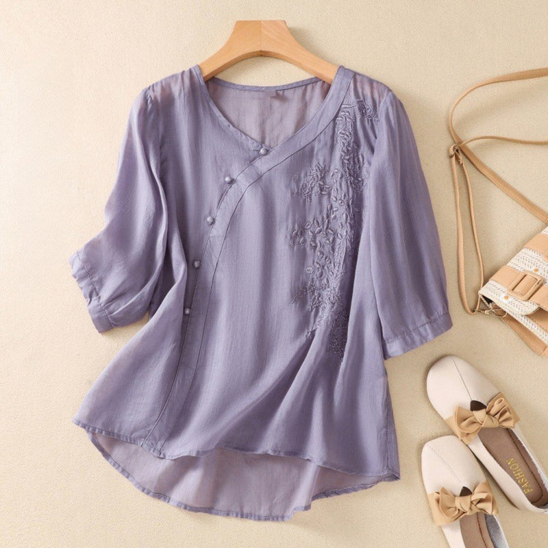 Image of Norma | Women's Embroidered V-Neck Blouse