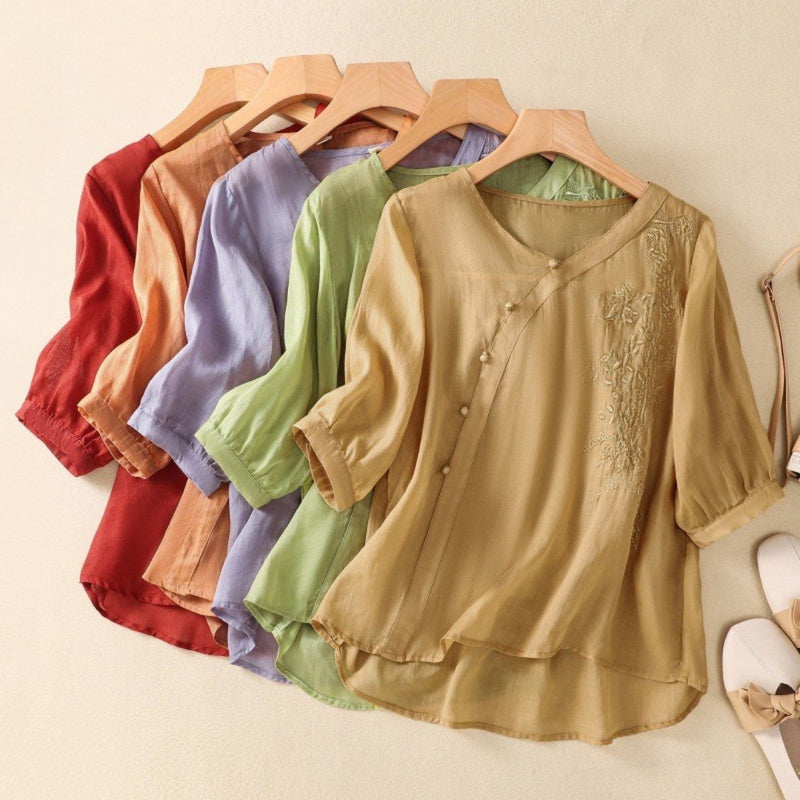 Image of Norma | Women's Embroidered V-Neck Blouse