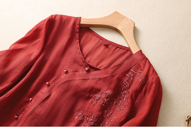 Image of Norma | Women's Embroidered V-Neck Blouse
