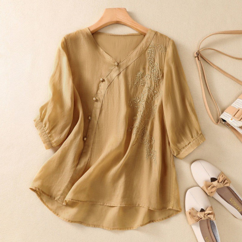 Image of Norma | Women's Embroidered V-Neck Blouse