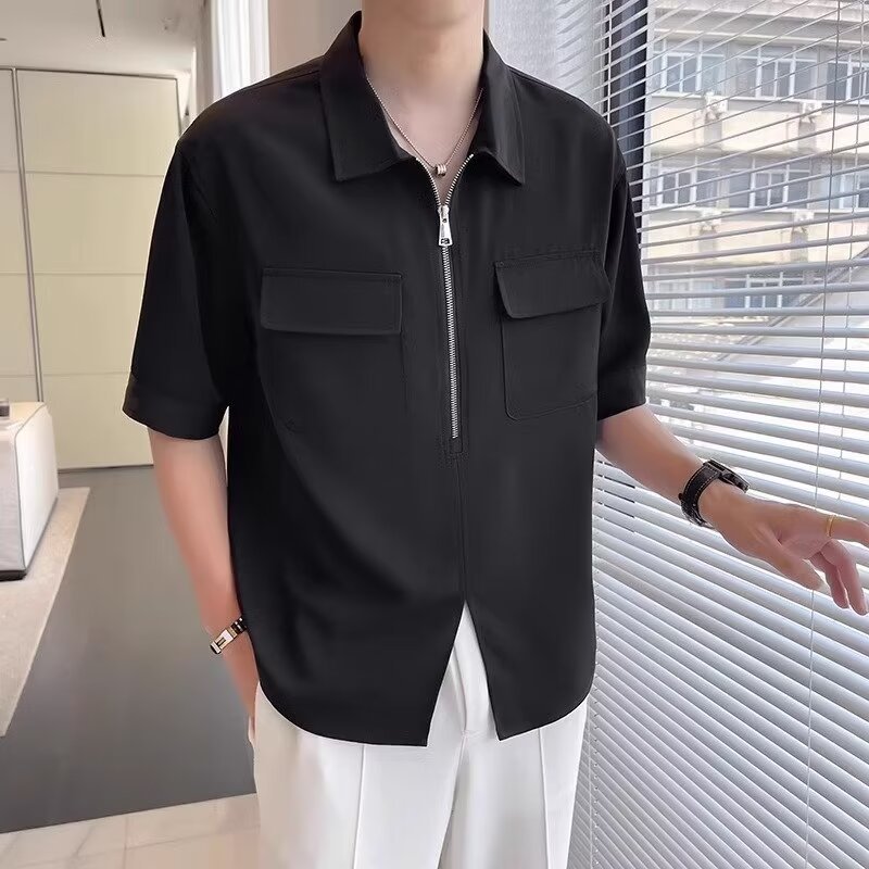 Men's Zip Front Utility Shirt Cotton - Fashinoza