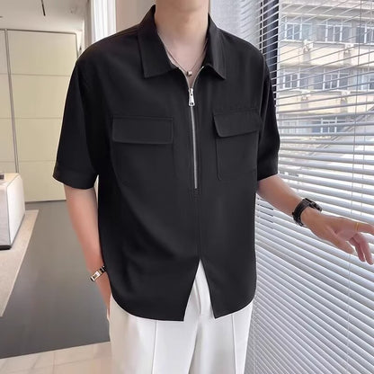 Men's Zip Front Utility Shirt Cotton - Fashinoza