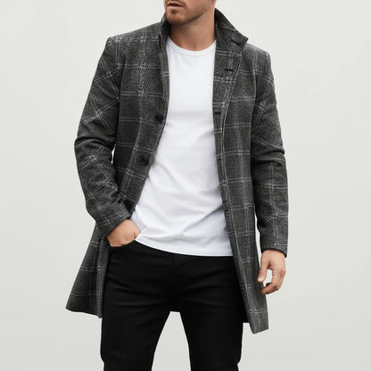 Men's Notch Lapel Wool Overcoat - Fashinoza