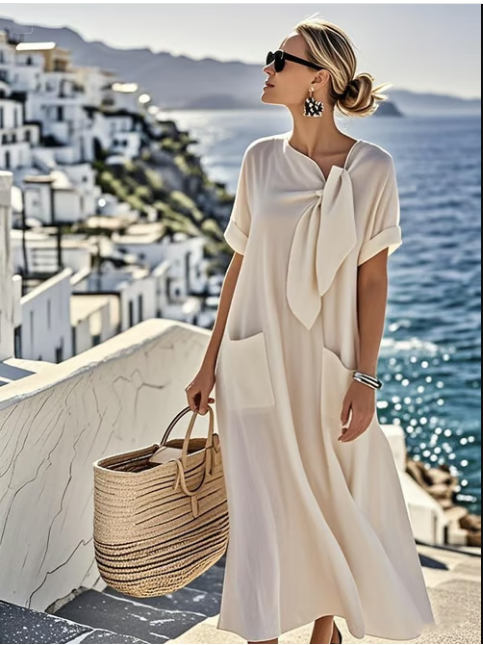 Women's A-Line Dress Oversized Tie Neck Style