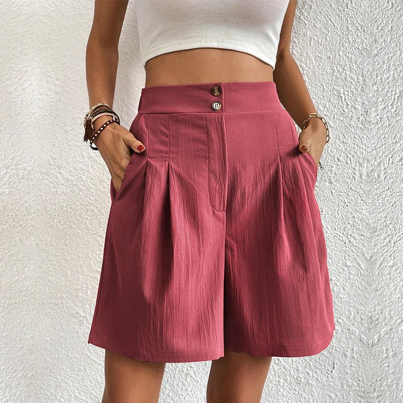 Women's High Waist Wide Leg Shorts Pleated with Pockets