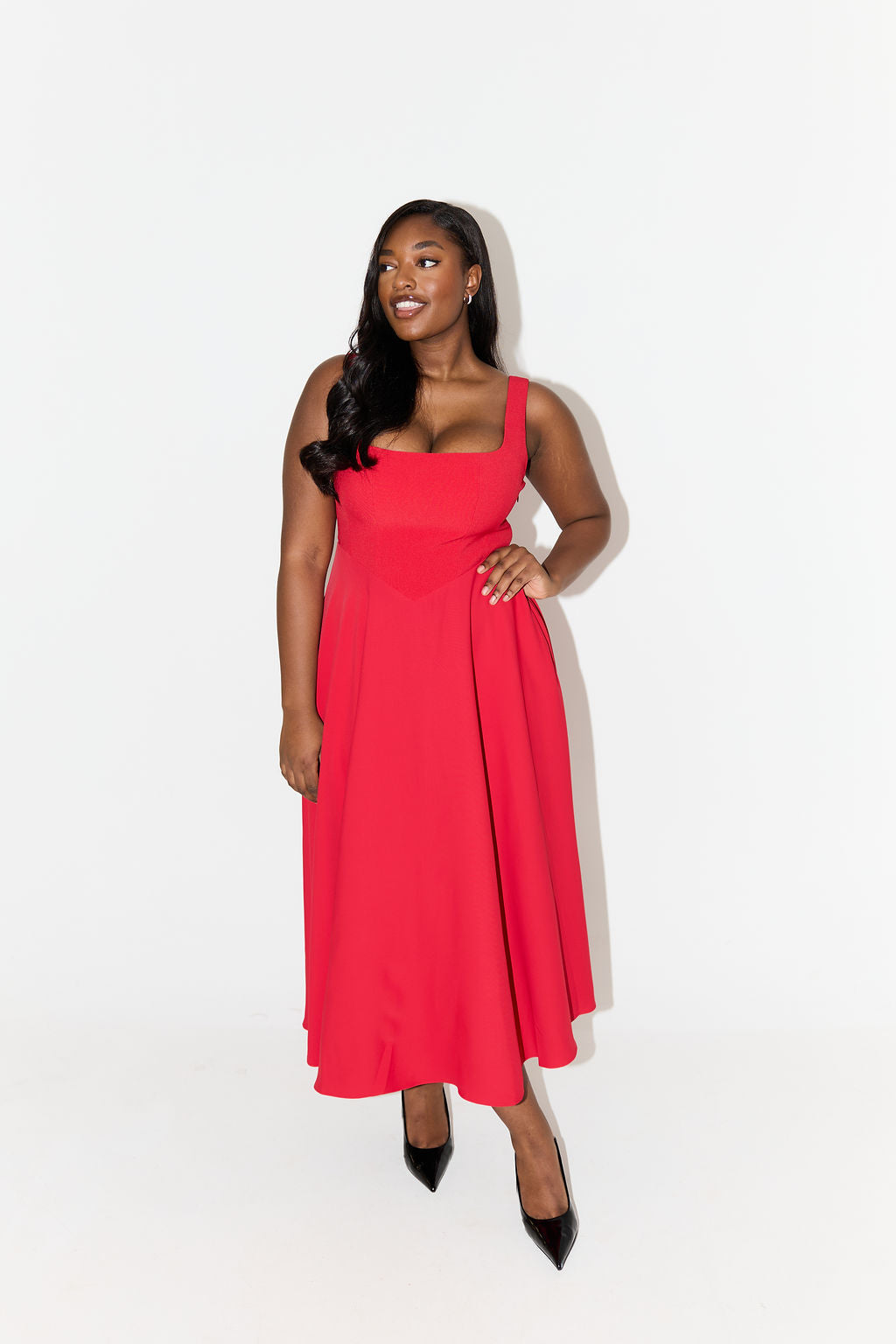 Women's Sleeveless Midi Dress Square Neckline